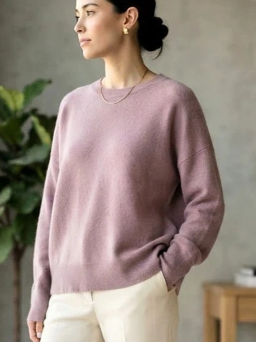 Nordstrom Signature Luxurious 100% Cashmere Crewneck Dusty Mauve Sweater